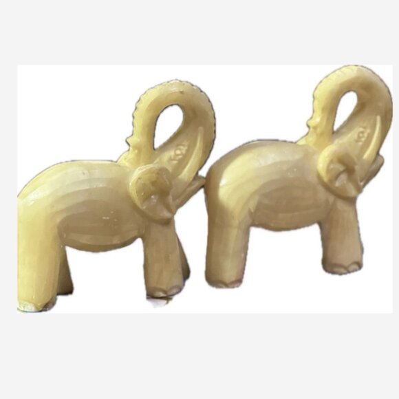 Unbranded Other - 2 Onyx Elephant Sculpture 7.5" x 7" Weighs 3.7# Each Polished Light Yellow Solid